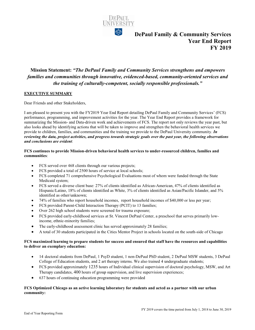 Depaul FCS END YEAR SUMMARY FY2019.Pdf