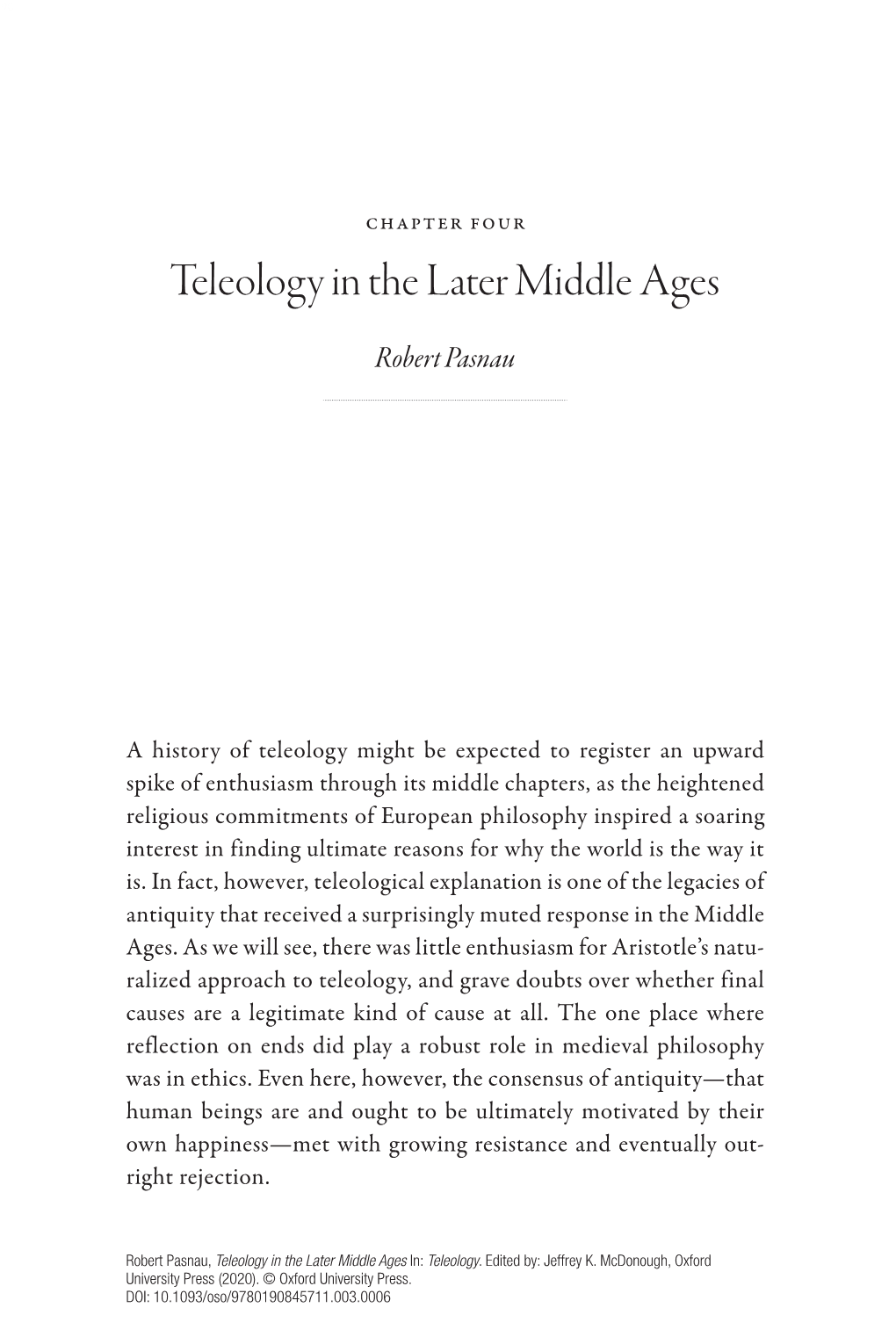 Teleology in the Later Middle Ages