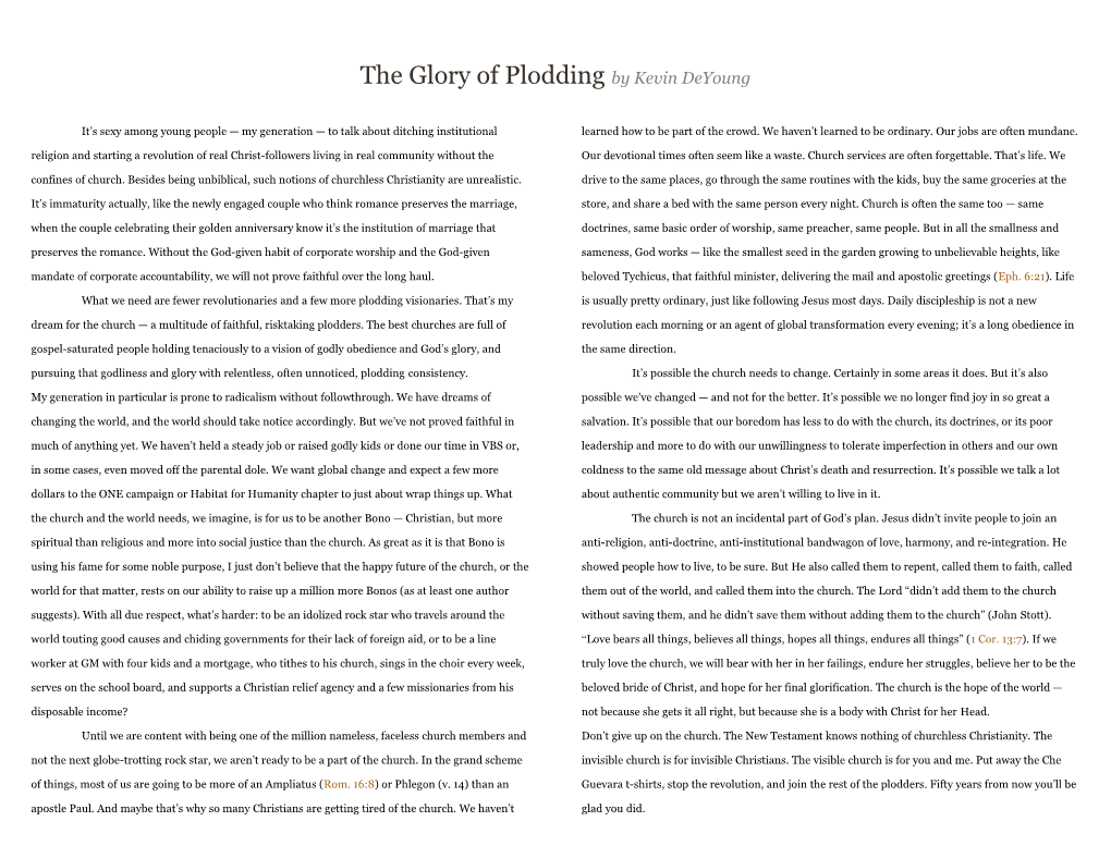 The Glory Ofplodding by Kevin Deyoung