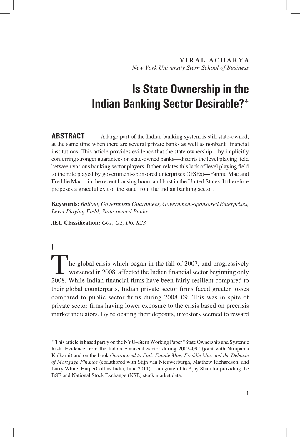 Is State Ownership in the Indian Banking Sector Desirable?*