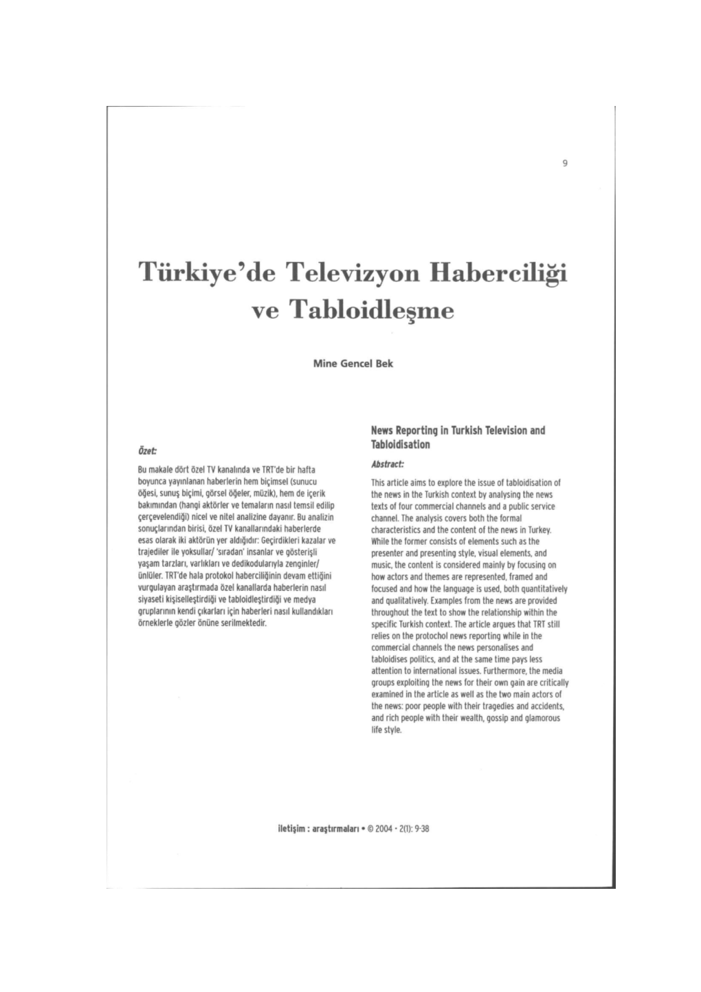 Türkiye'de Televizyon Haberciliği Ve Tabloidleşme