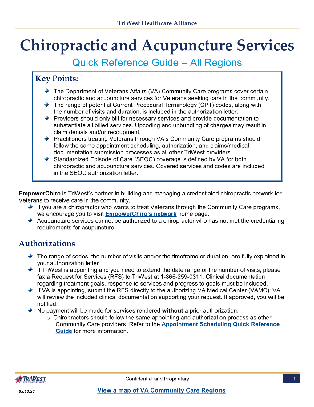 Chiropractic and Acupuncture Services Quick Reference Guide – All Regions Key Points