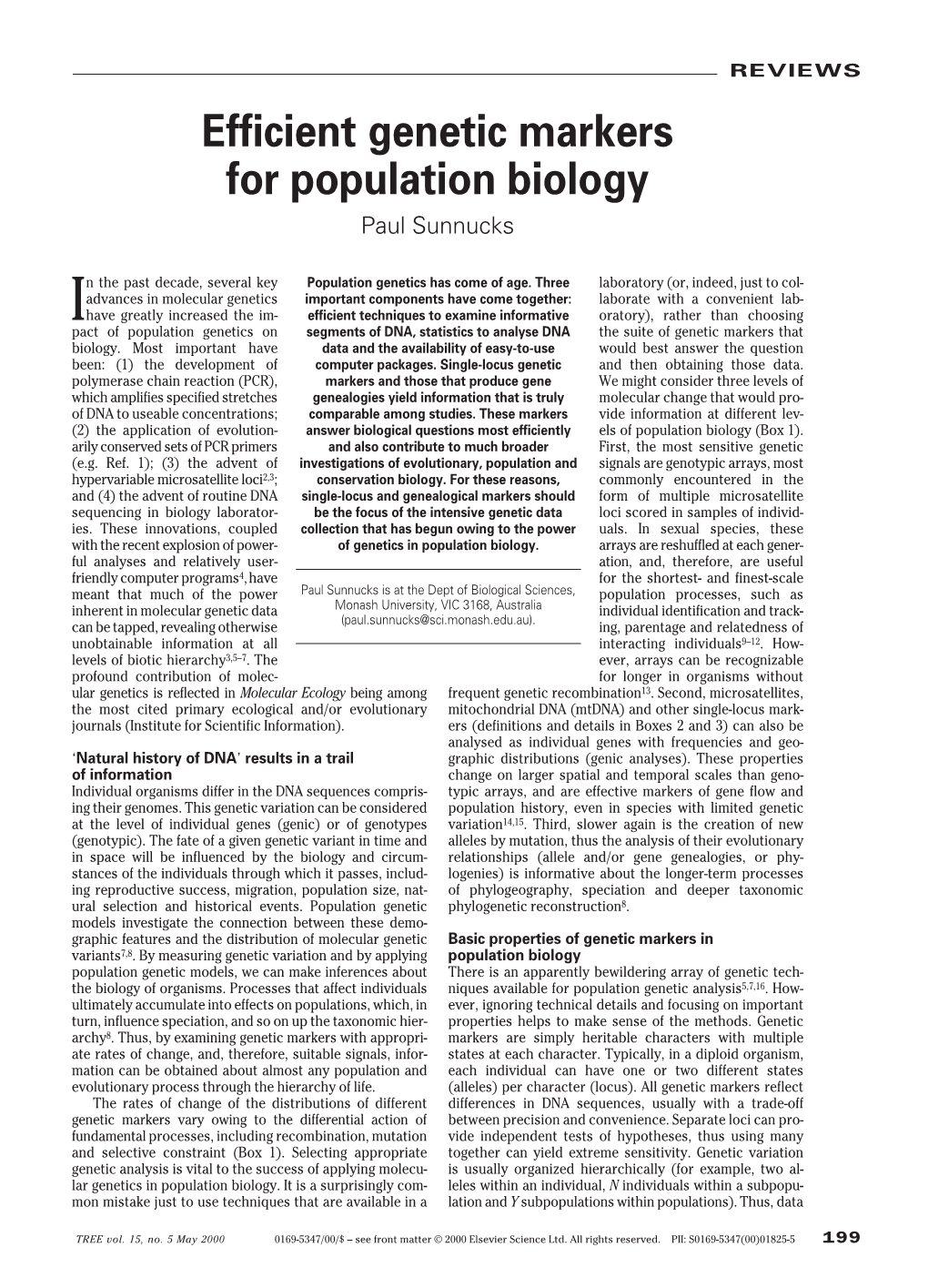 Efficient Genetic Markers for Population Biology Paul Sunnucks