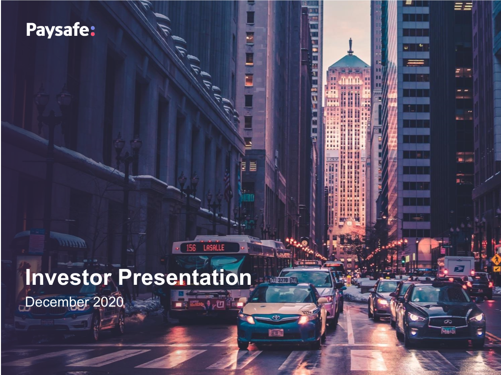 Investor Presentation December 2020 Legal Disclaimer