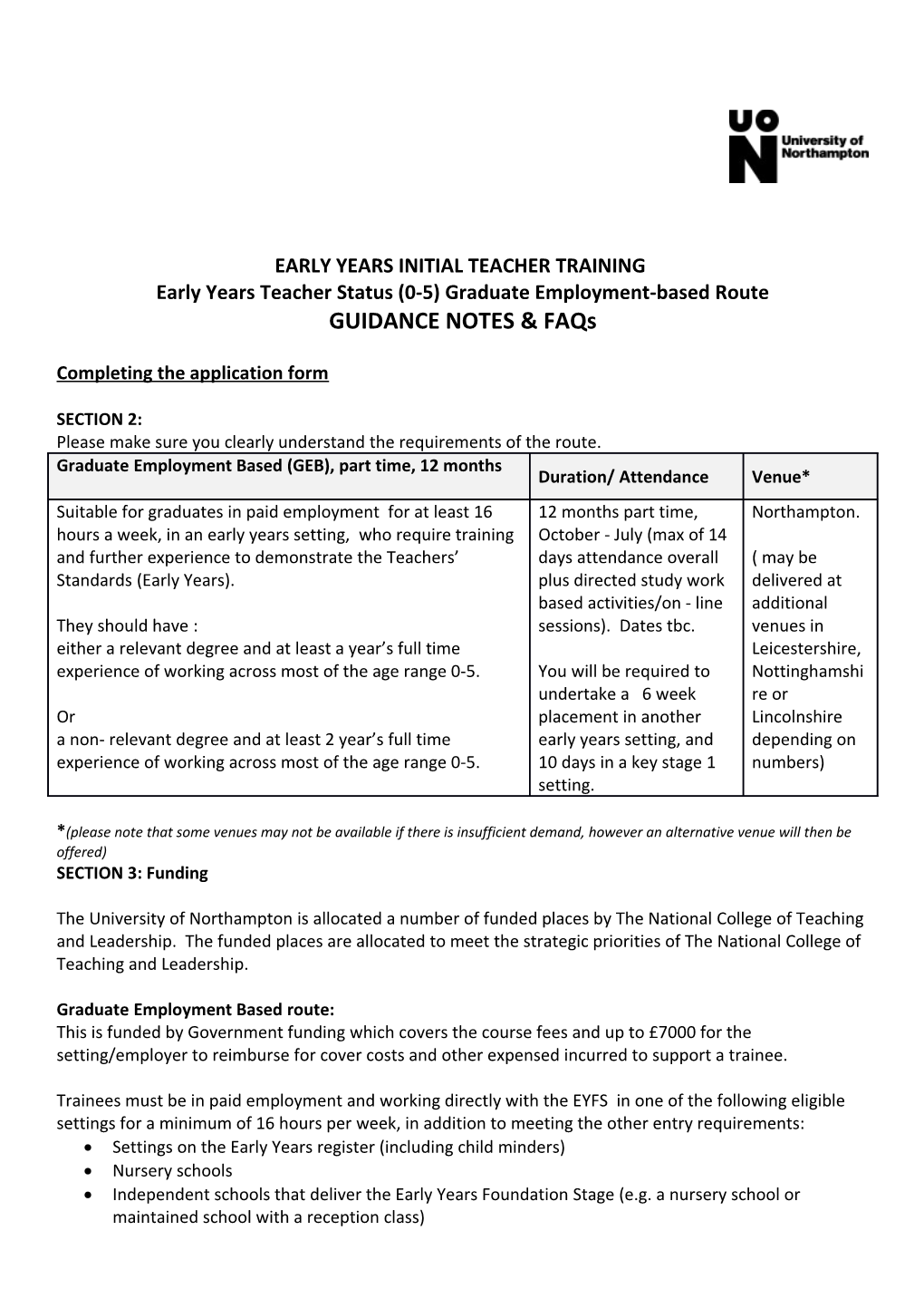 Early Years Initial Teacher Training