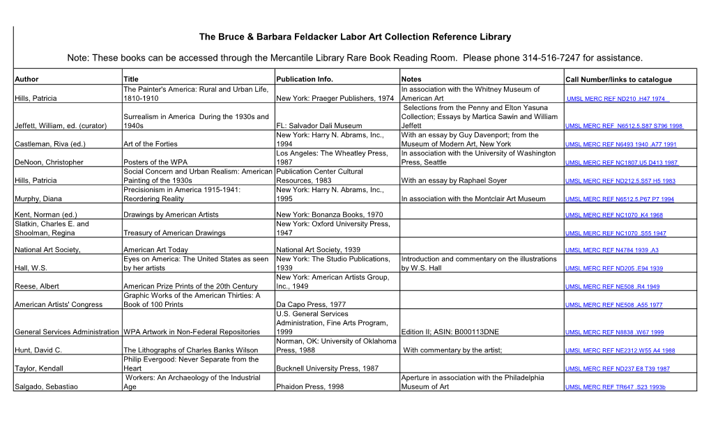 The Bruce & Barbara Feldacker Labor Art Collection Reference Library