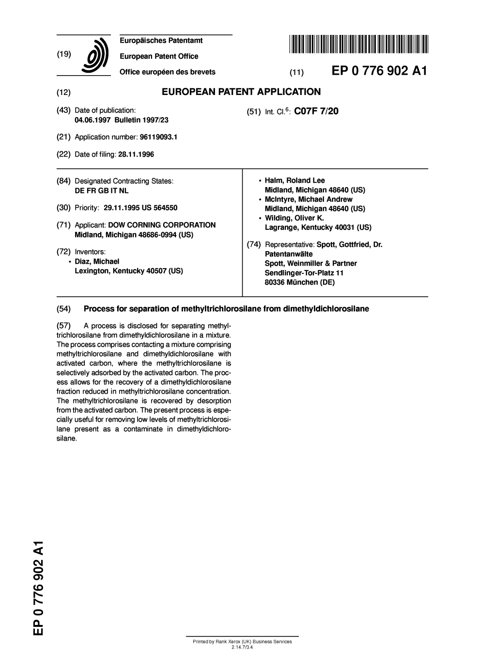 Process for Separation of Methyltrichlorosilane from Dimethyldichlorosilane