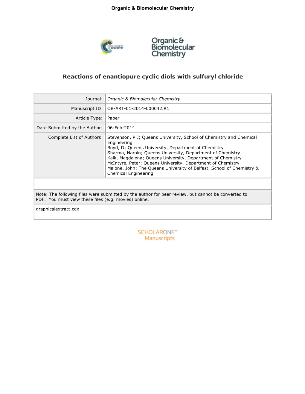 Reactions of Enantiopure Cyclic Diols with Sulfuryl Chloride