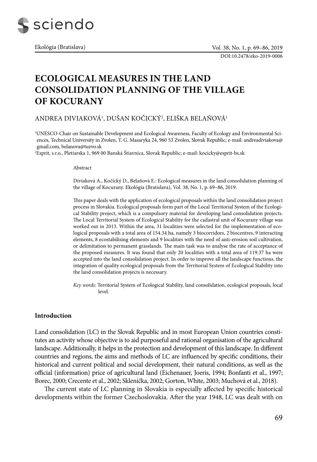 ECOLOGICAL MEASURES in the LAND CONSOLIDATION PLANNING of the Village of Kocurany