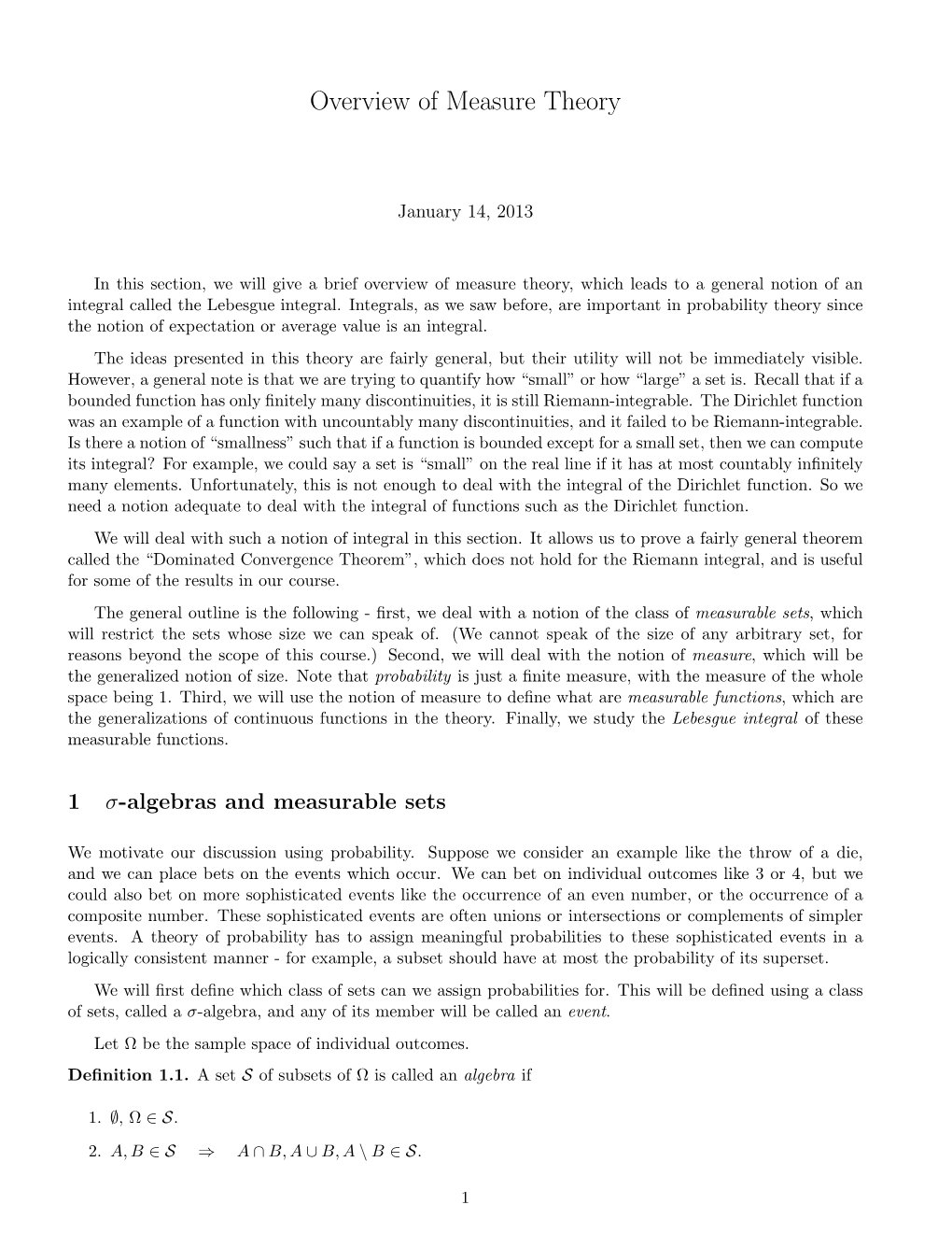 Overview of Measure Theory