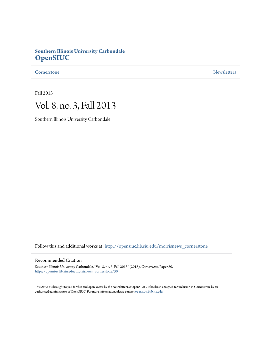Vol. 8, No. 3, Fall 2013 Southern Illinois University Carbondale
