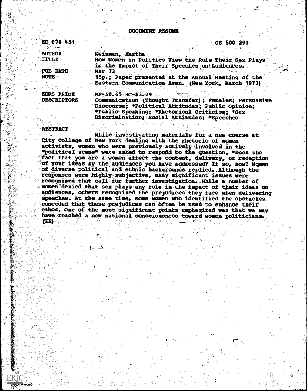 ED 078-451 AUTHOR TITLE DOCUMENT RESUME Weisman