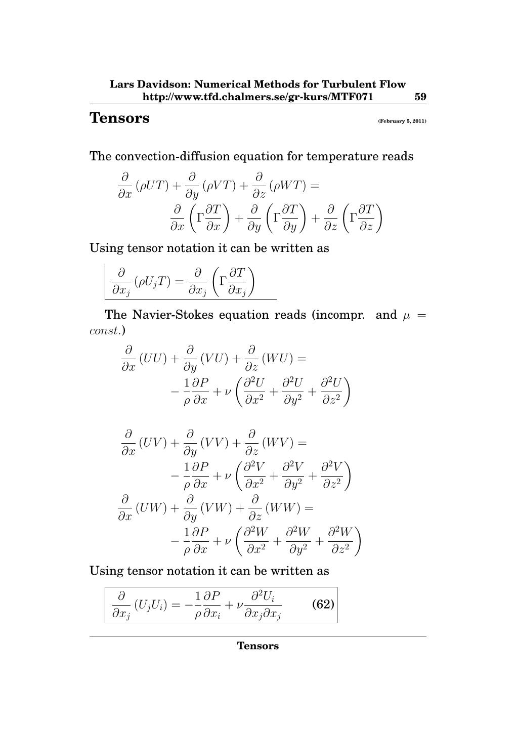 Tensors (February 5, 2011)