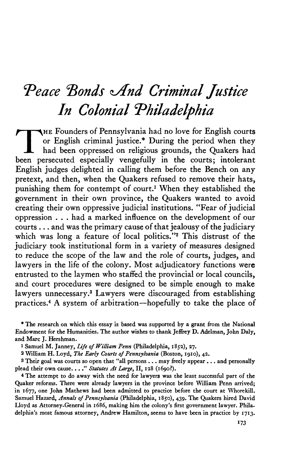 Peace 'Bonds Zand Criminal Justice in Colonial 'Philadelphia