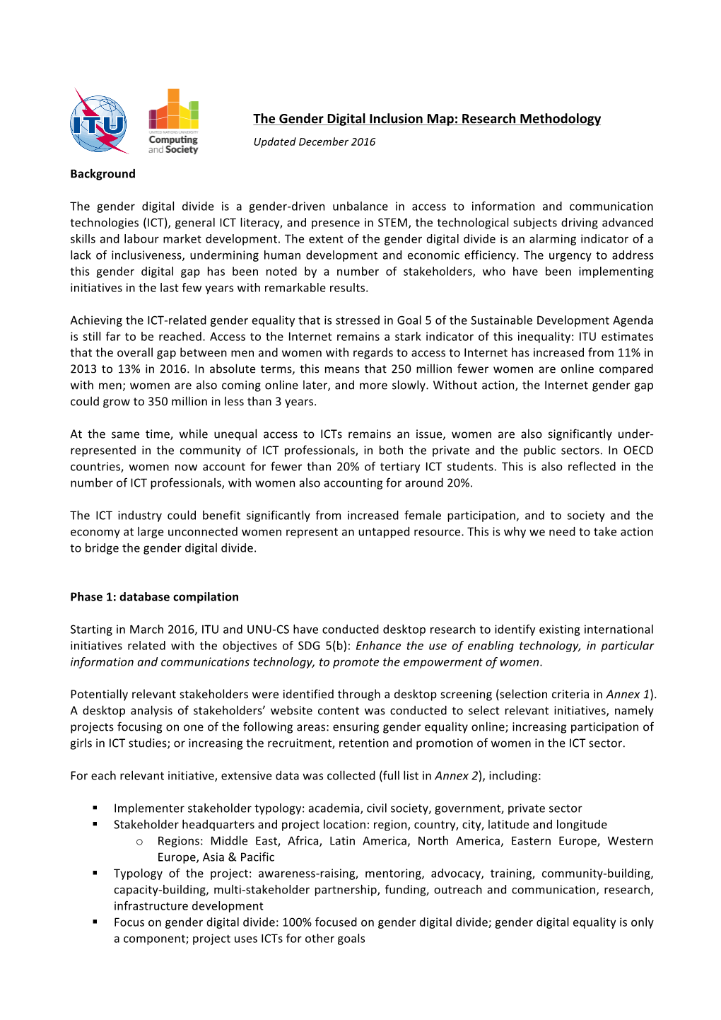 The Gender Digital Inclusion Map: Research Methodology Updated December 2016