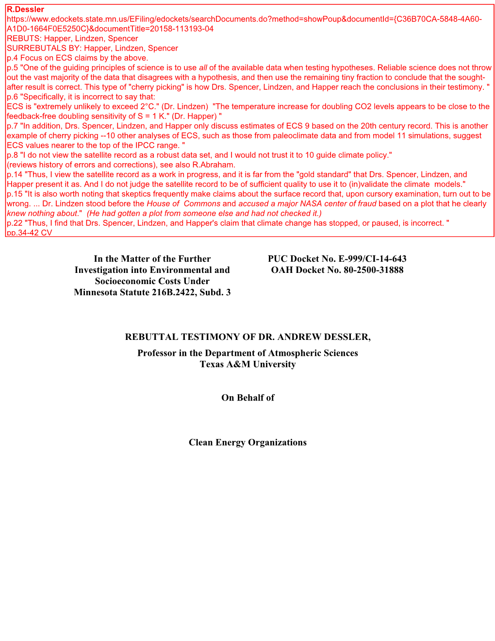 PUC Docket No. E-999/CI-14-643 OAH Docket No. 80-2500-31888 Clean Energy Organizations Exhibit ______