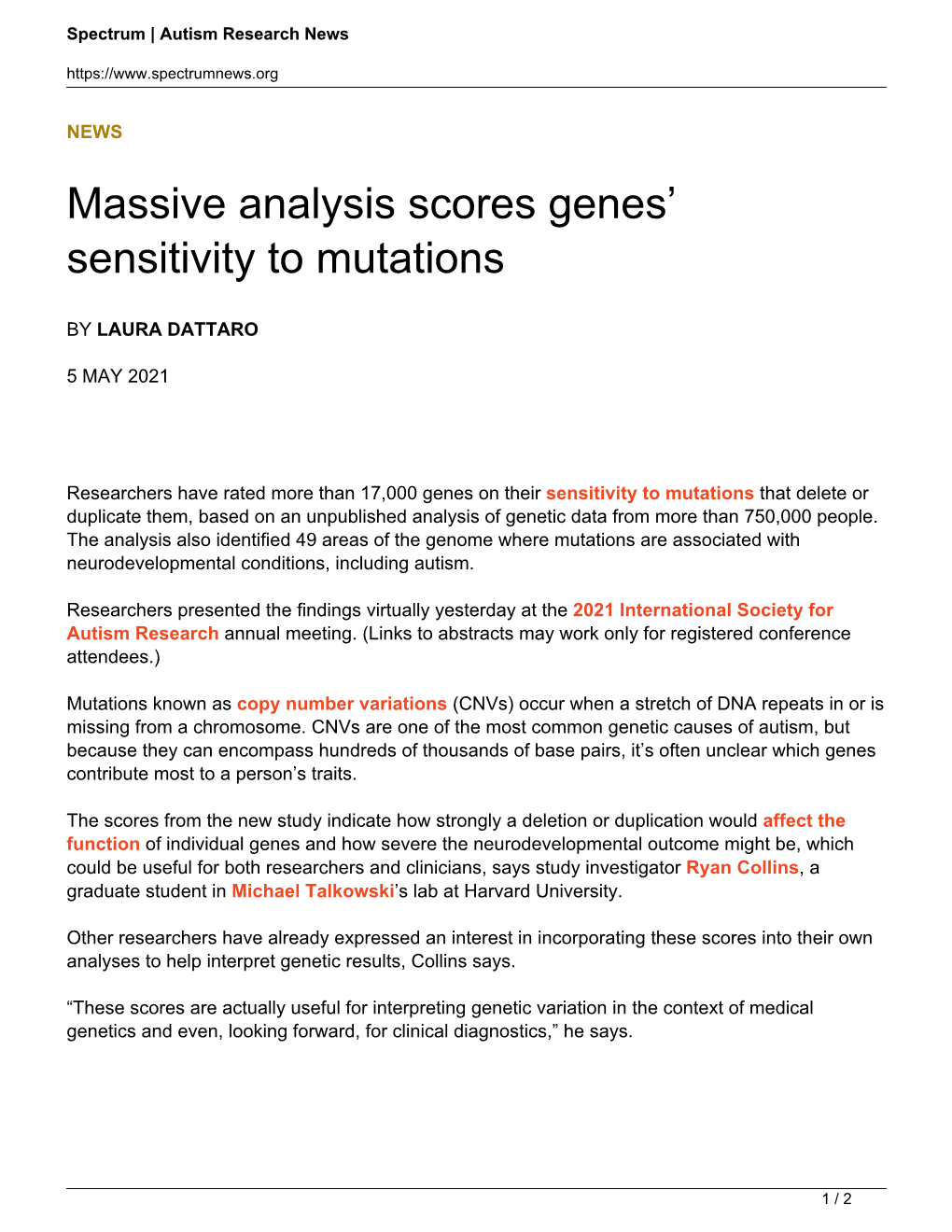 Massive Analysis Scores Genes' Sensitivity to Mutations