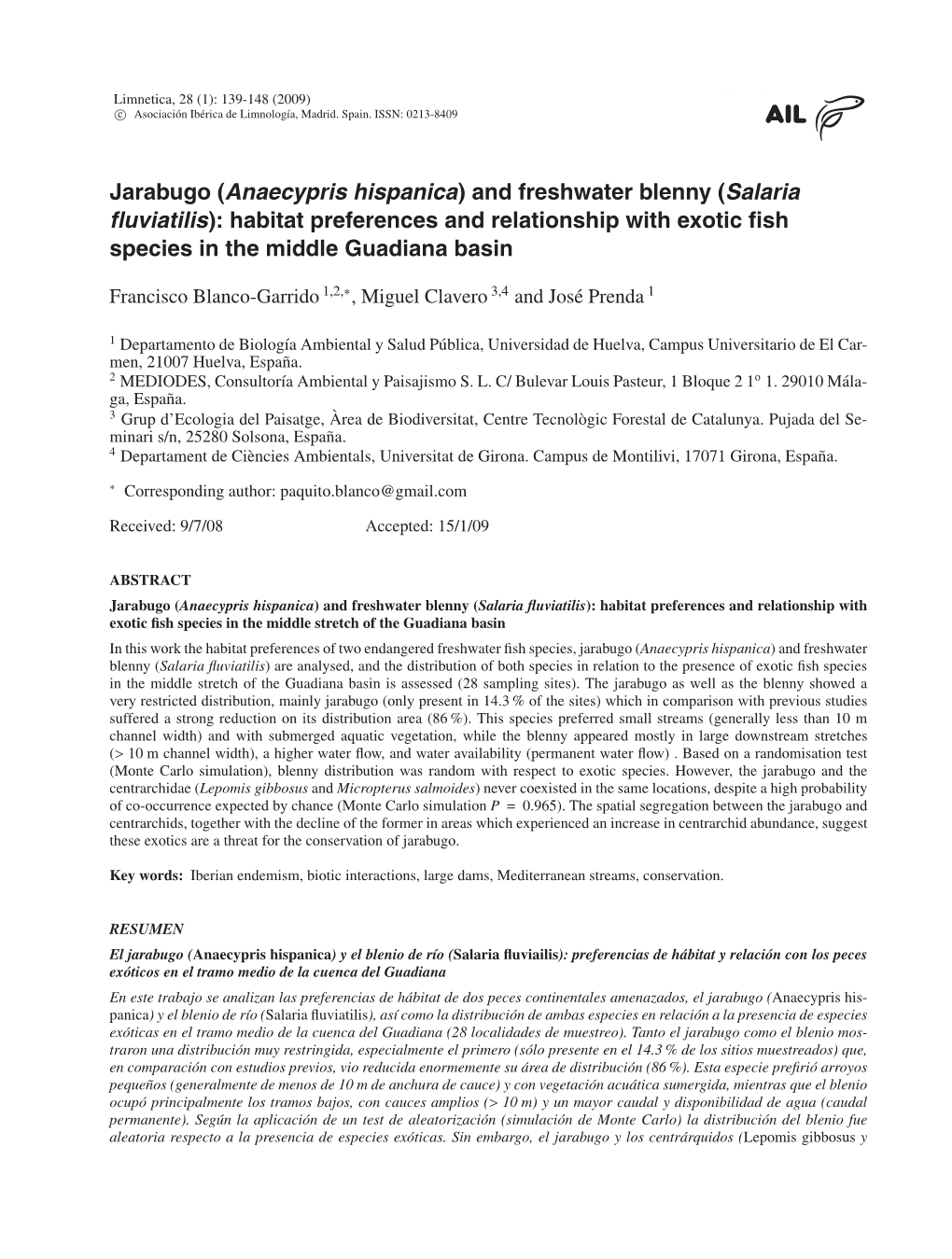 Jarabugo (Anaecypris Hispanica) and Freshwater Blenny (Salaria Uviatilis