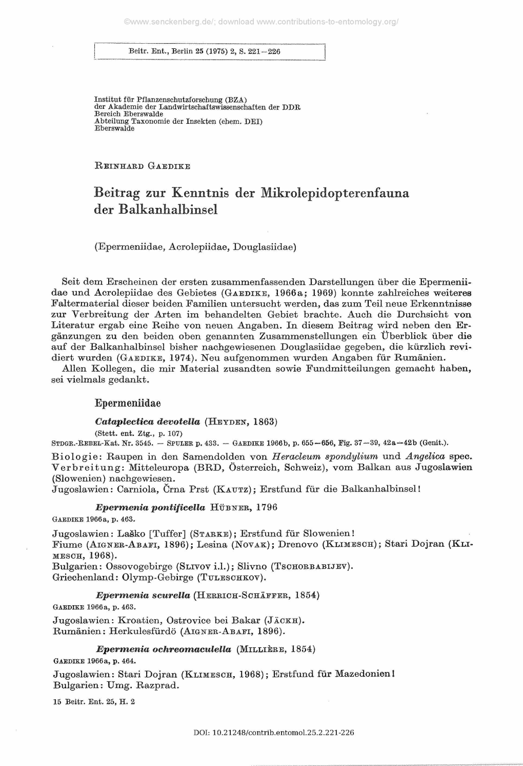 Beitrag Zur Kenntnis Der Mikrolepidopterenfauna Der Balkanhalbinsel