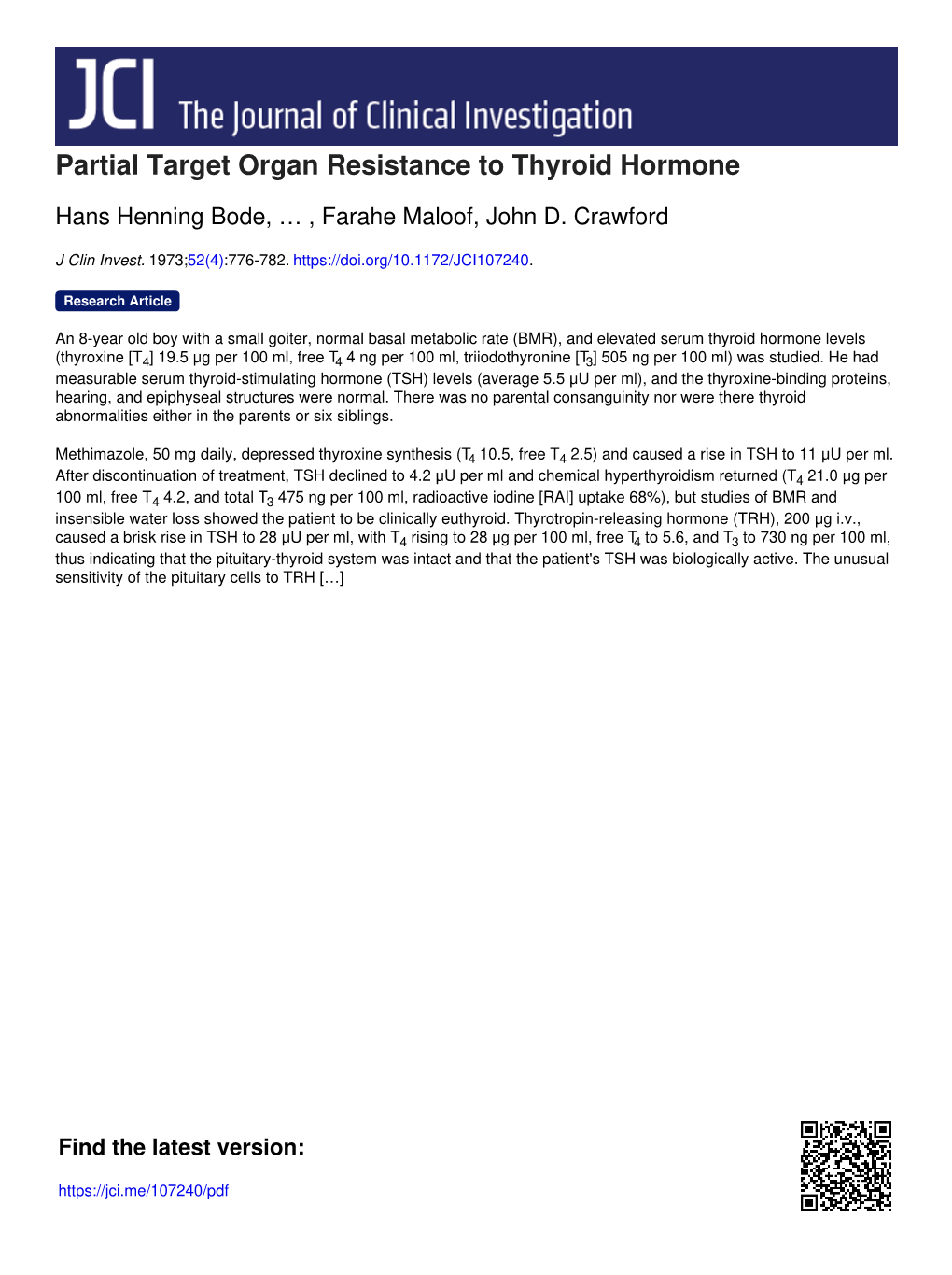 Partial Target Organ Resistance to Thyroid Hormone