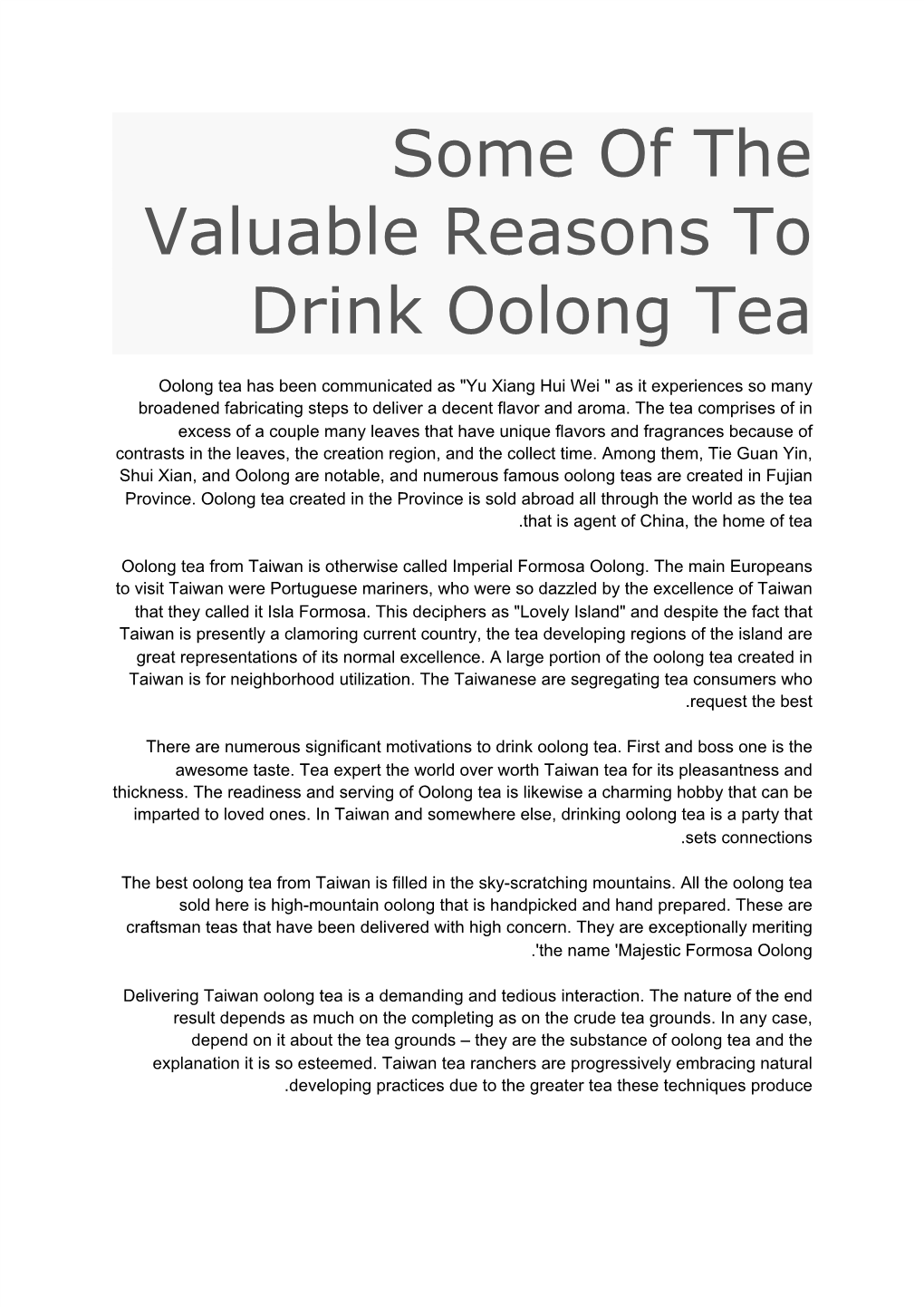 Some of the Valuable Reasons to Drink Oolong Tea