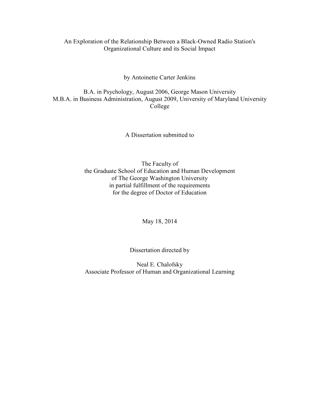 An Exploration of the Relationship Between a Black-Owned Radio Station's Organizational Culture and Its Social Impact