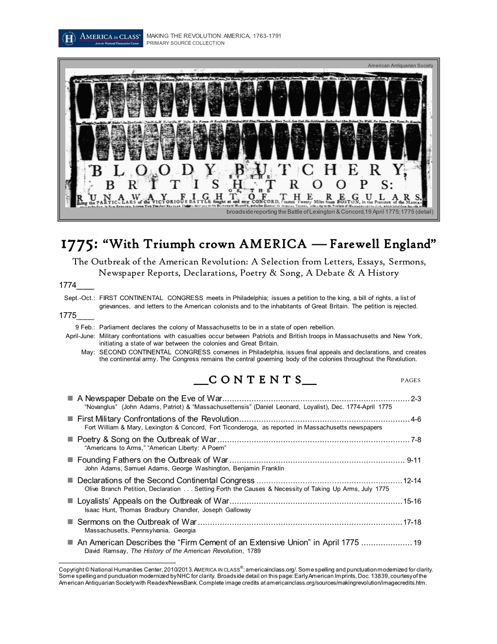 Colonists Respond to the Outbreak of War, 1774-1775, Compilation