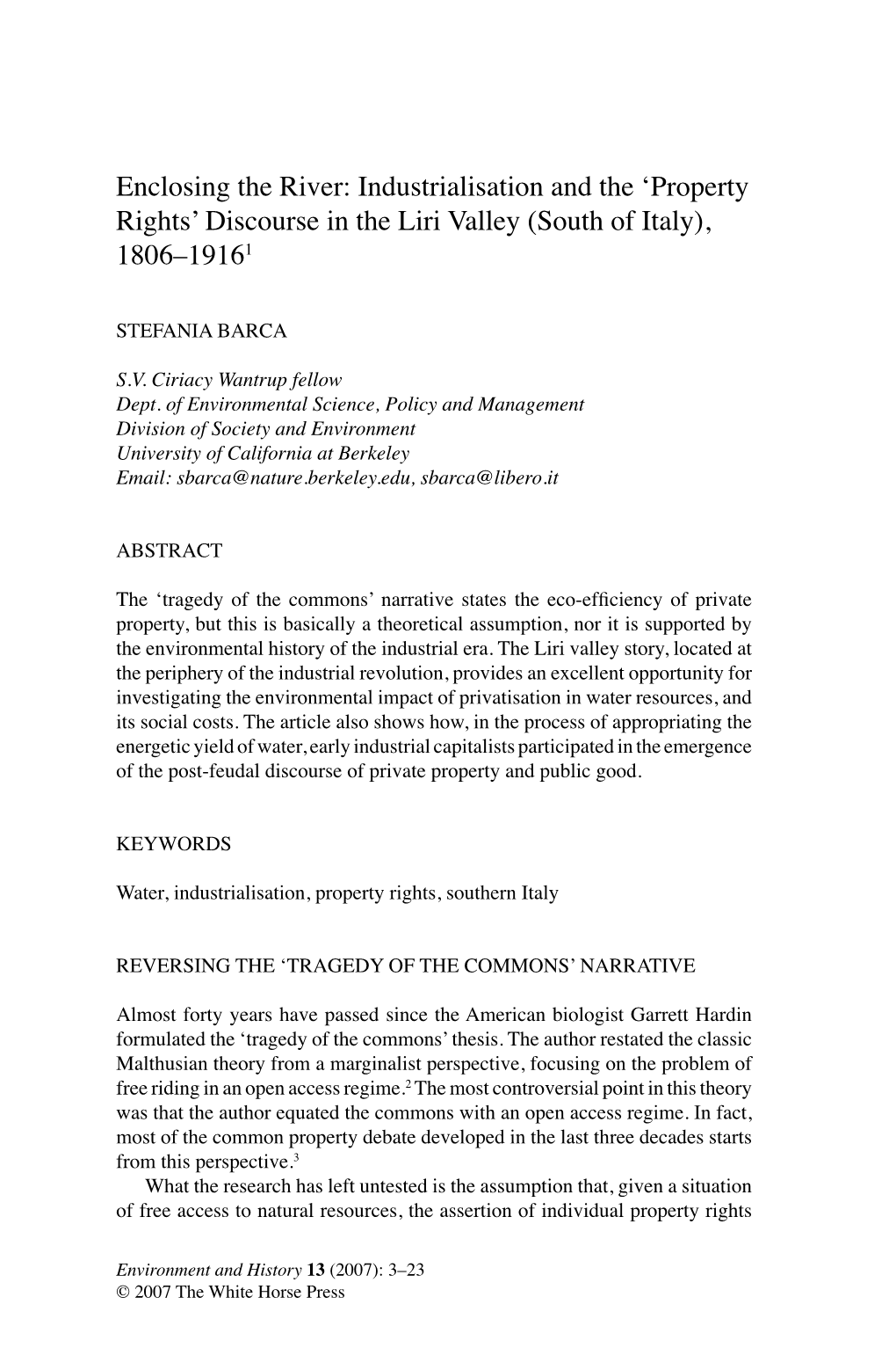 Enclosing the River: Industrialisation and the ʻproperty Rightsʼ Discourse in the Liri Valley (South of Italy), 1806–19161