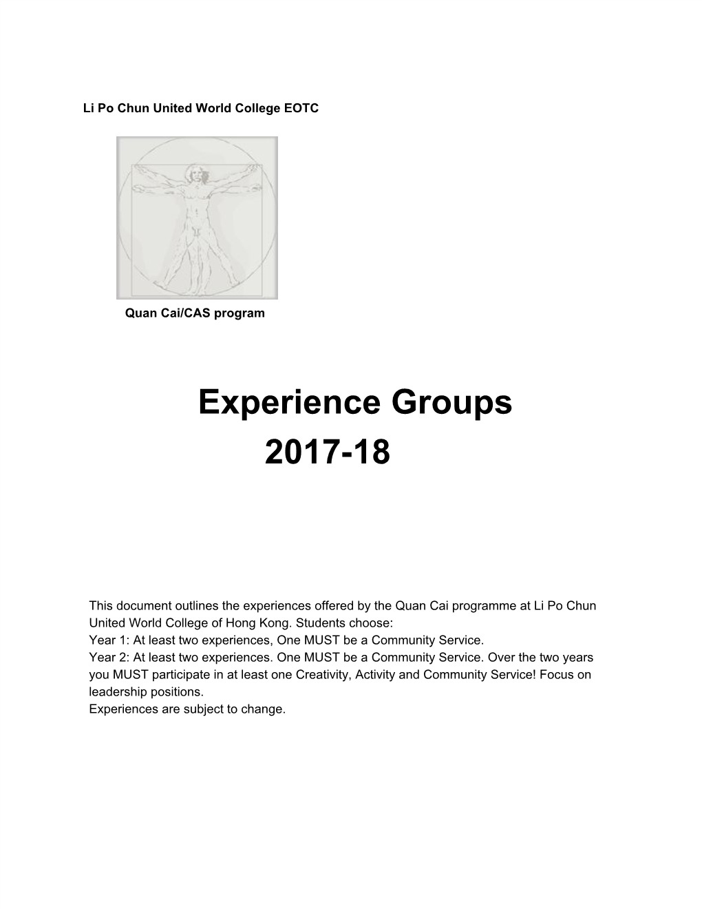 ​Experience Groups 2017-18