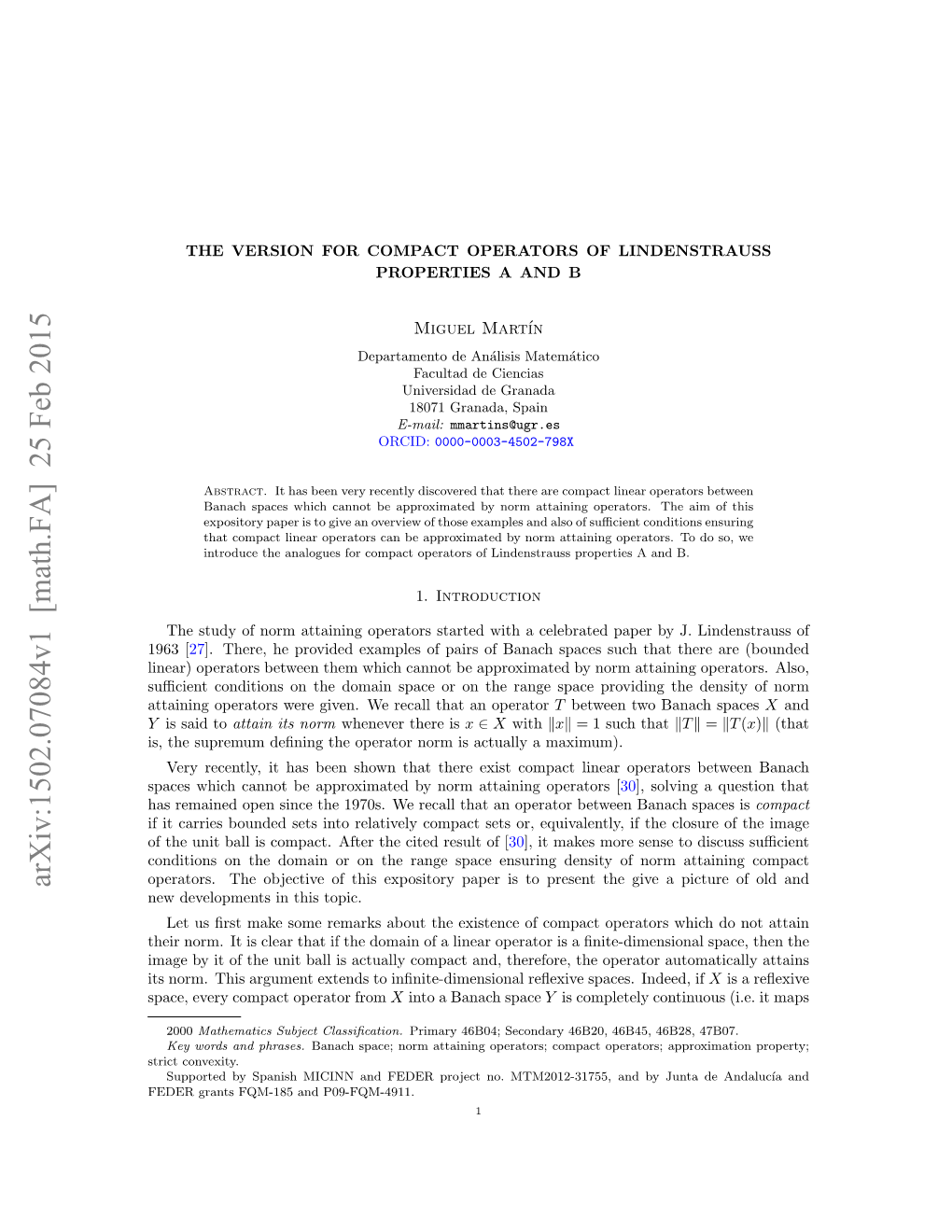 The Version for Compact Operators of Lindenstrauss Properties a and B