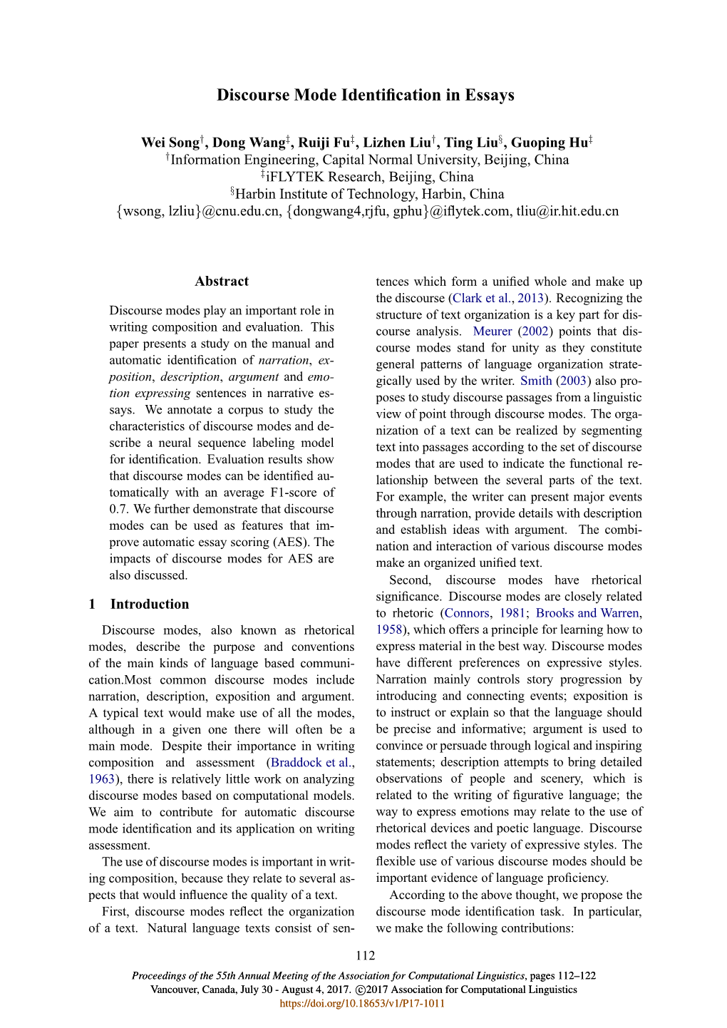 Proceedings of the 55Th Annual Meeting of the Association for Computational Linguistics, Pages 112–122 Vancouver, Canada, July 30 - August 4, 2017