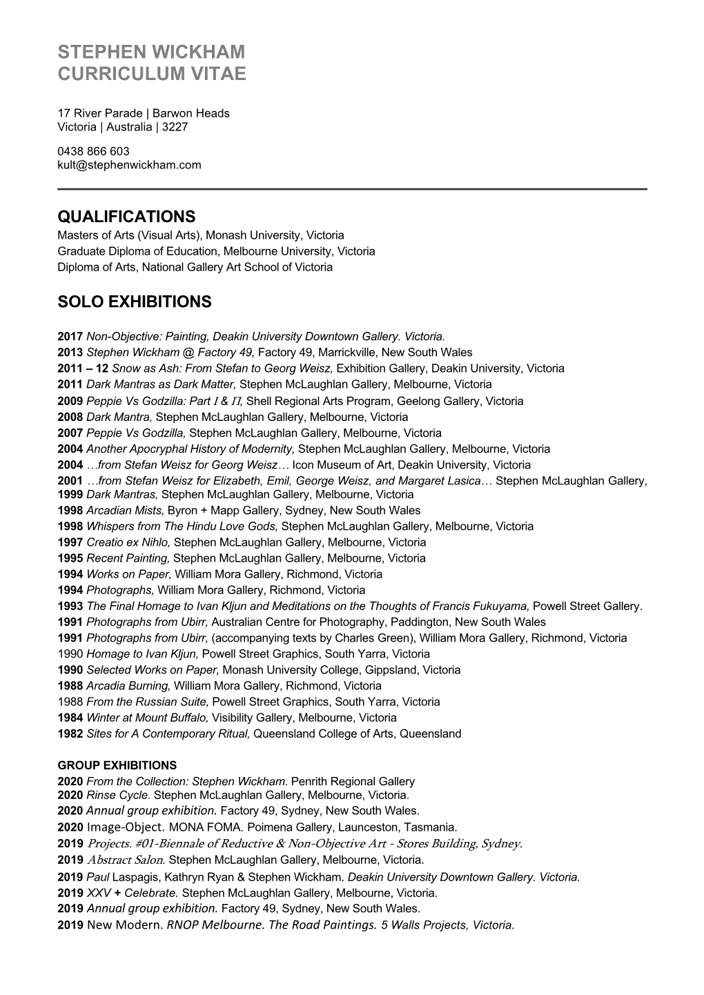 Stephen Wickham Curriculum Vitae