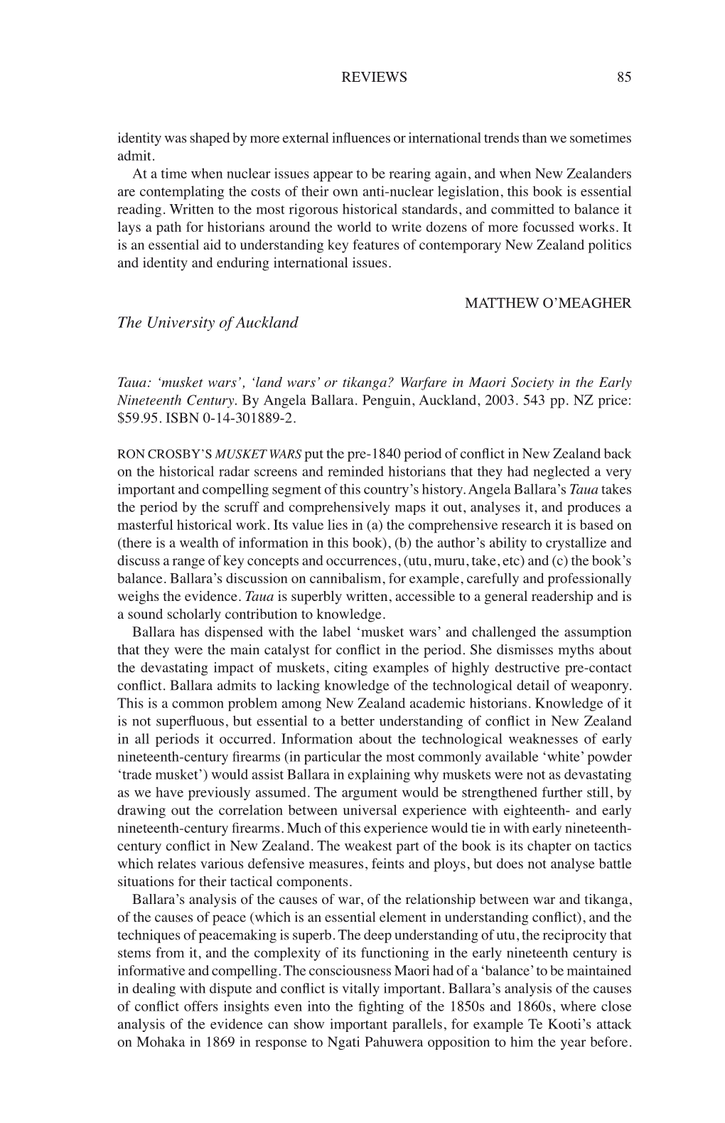 Musket Wars’, ‘Land Wars’ Or Tikanga? Warfare in Maori Society in the Early Nineteenth Century