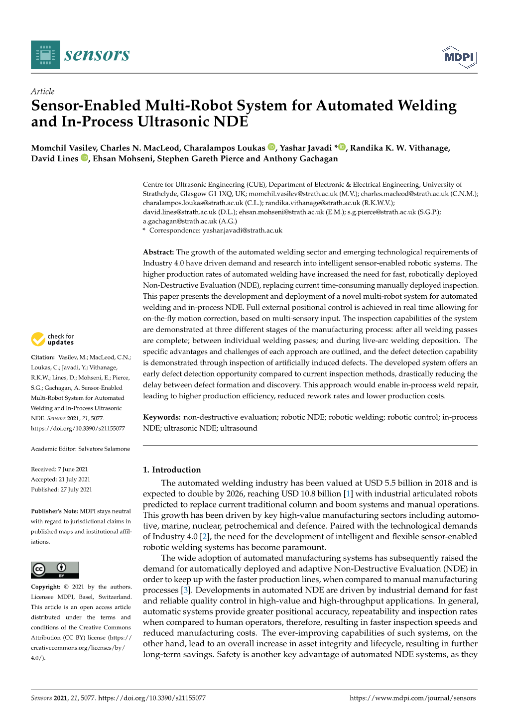 Sensor-Enabled Multi-Robot System for Automated Welding and In-Process Ultrasonic NDE