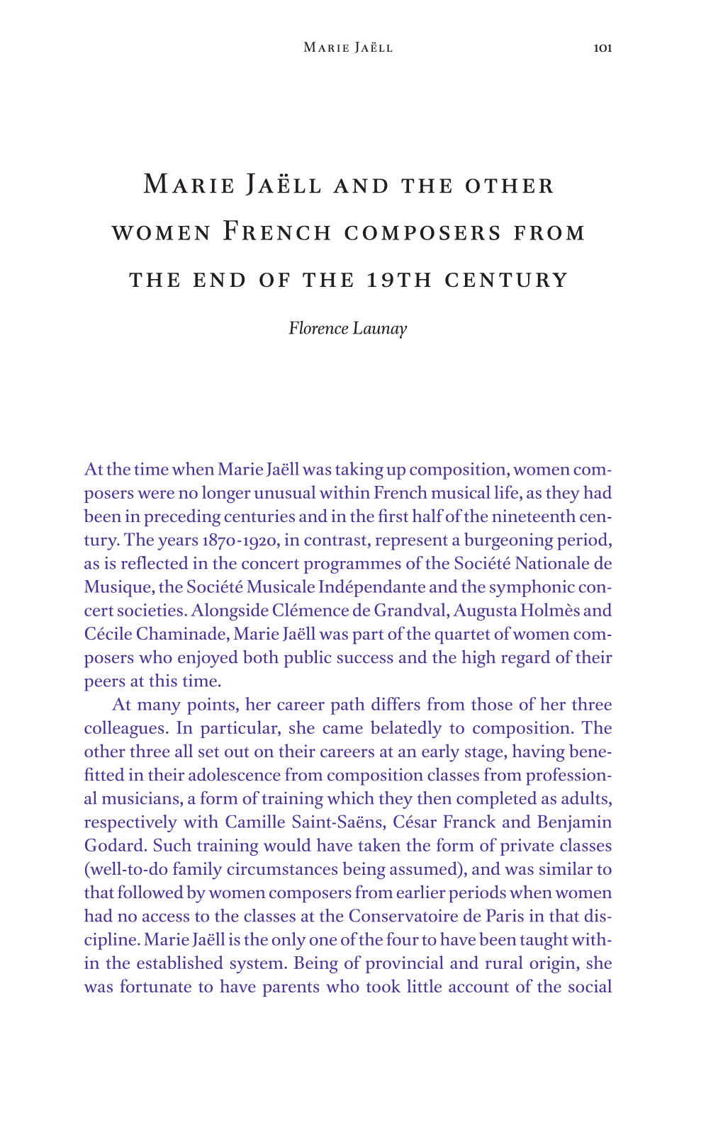 Marie Jaëll and the Other Women French Composers from the End of the 19Th Century