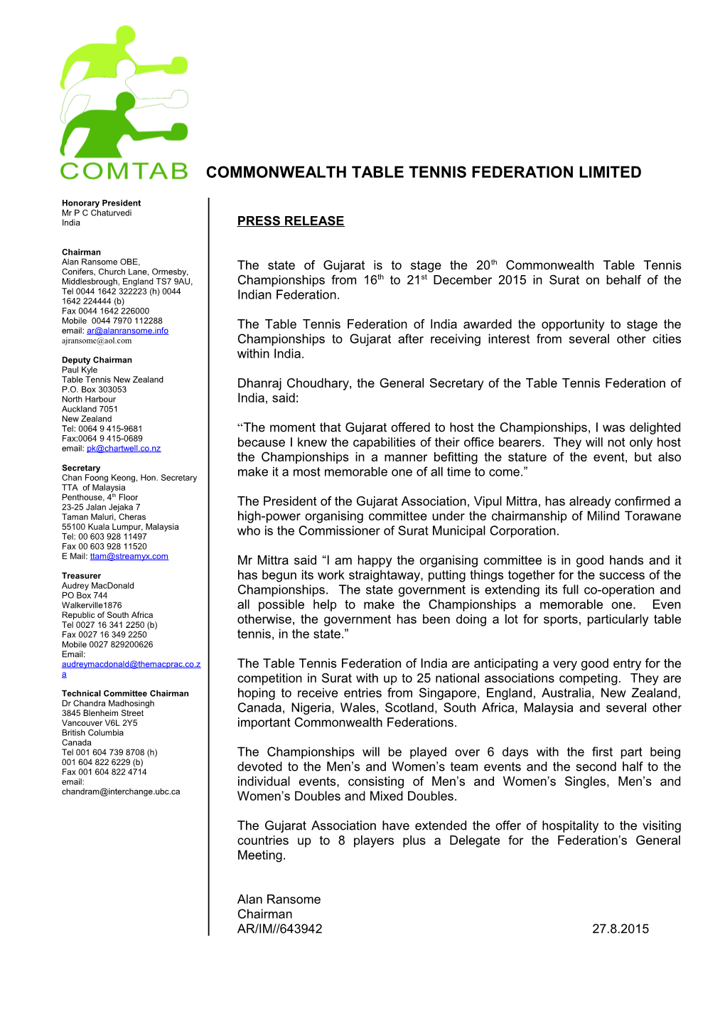 Commonwealth Table Tennis Federation Limited
