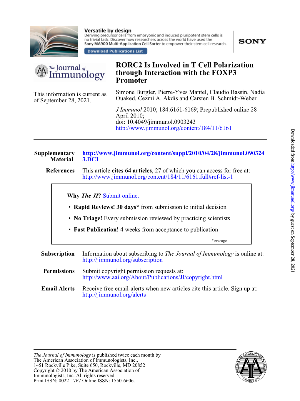 Promoter Through Interaction with the FOXP3 RORC2 Is Involved in T Cell Polarization