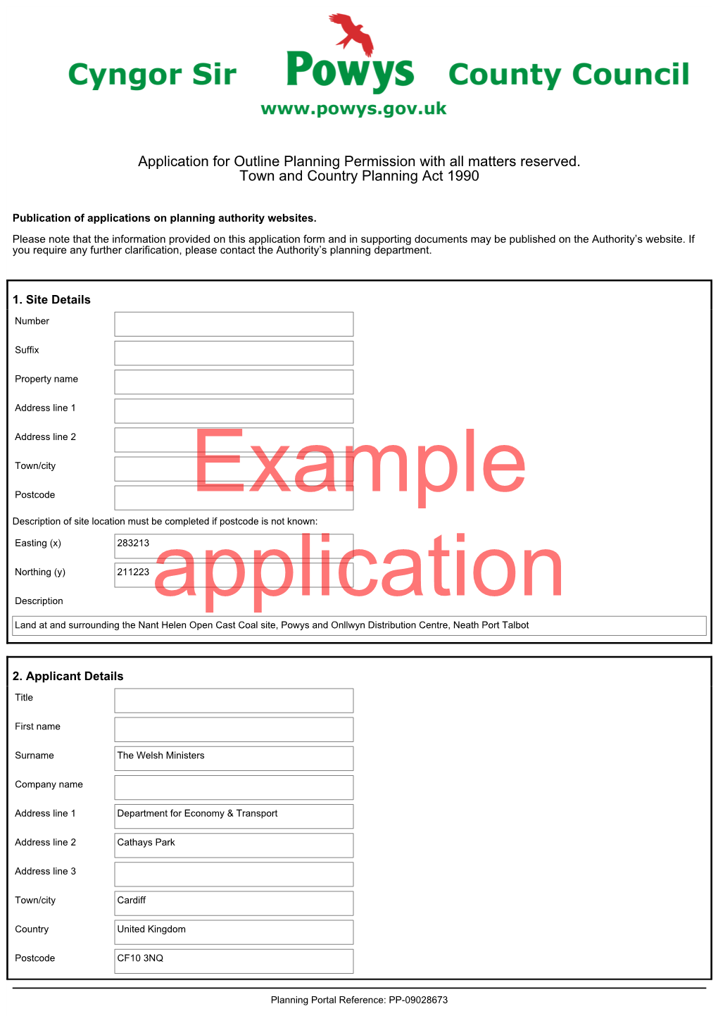 Example of a Draft Application for Planning Permission to Powys