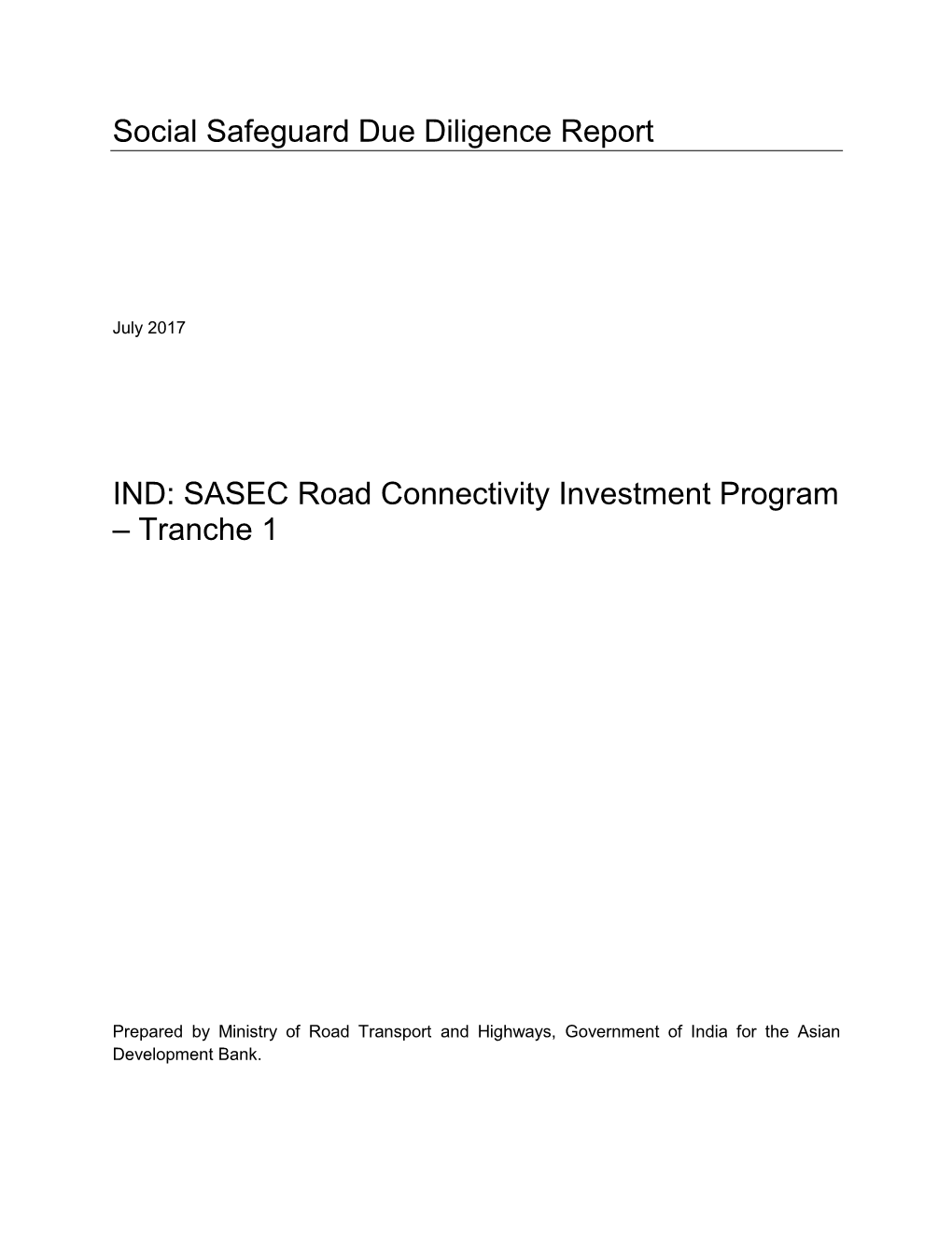 SASEC Road Connectivity Investment Program – Tranche 1