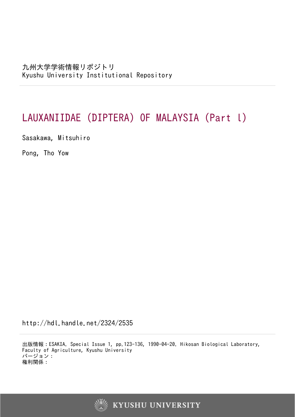 LAUXANIIDAE (DIPTERA) of MALAYSIA (Part L)