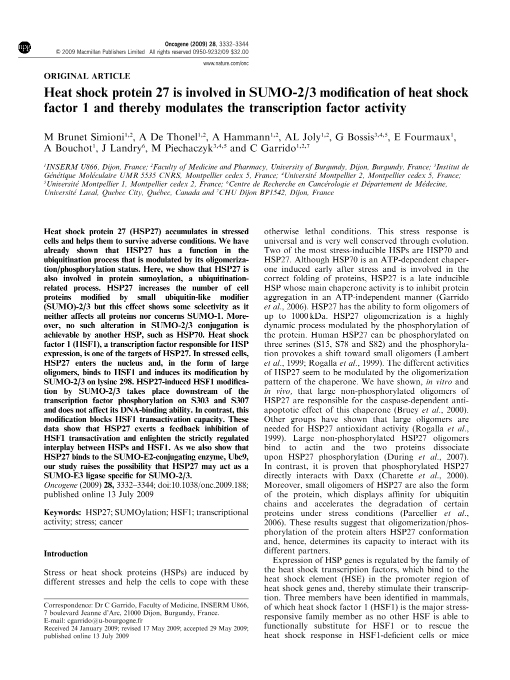 Heat Shock Protein 27 Is Involved in SUMO-2&Sol