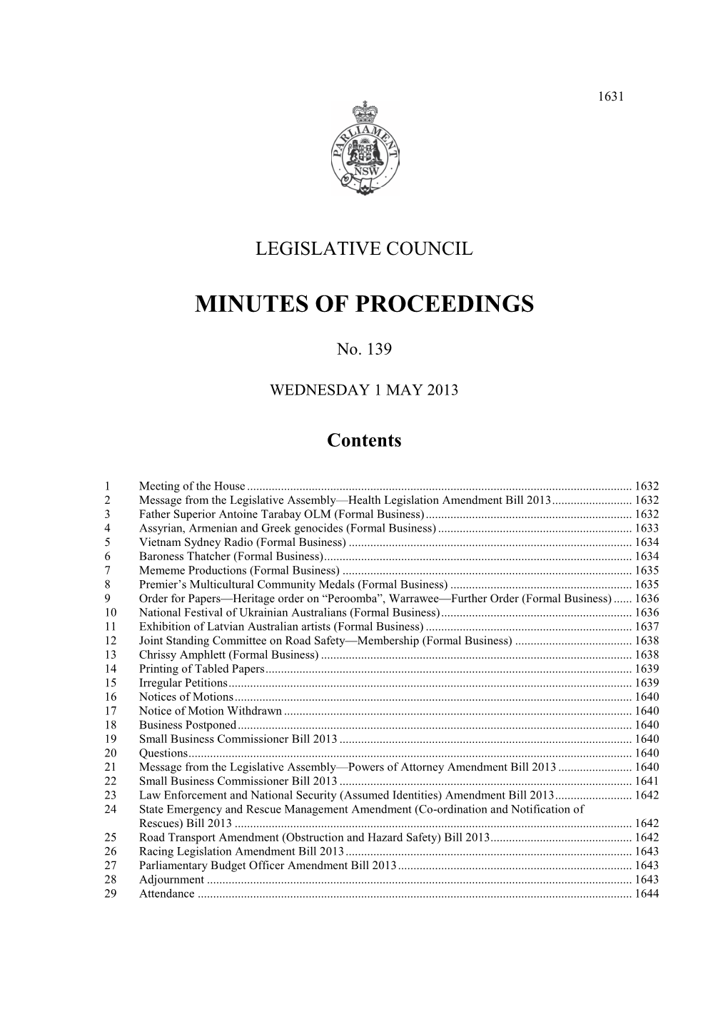 Minutes of Proceedings