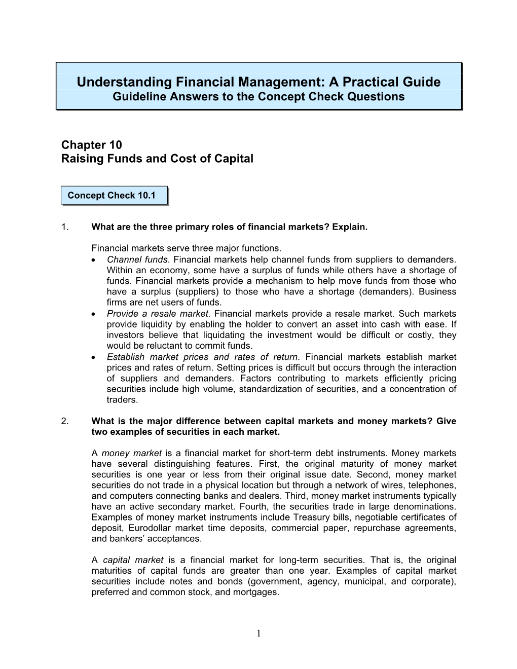 Understanding Financial Management: a Practical Guide Guideline Answers to the Concept Check Questions