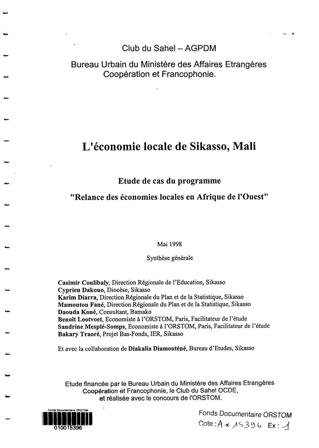 L'économie Locale De Sikasso, Mali : Étude De Cas Du Programme