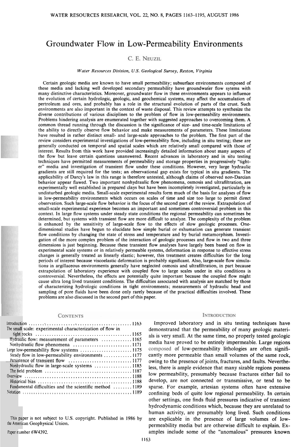 Groundwater Flow in Low-Permeability Environments