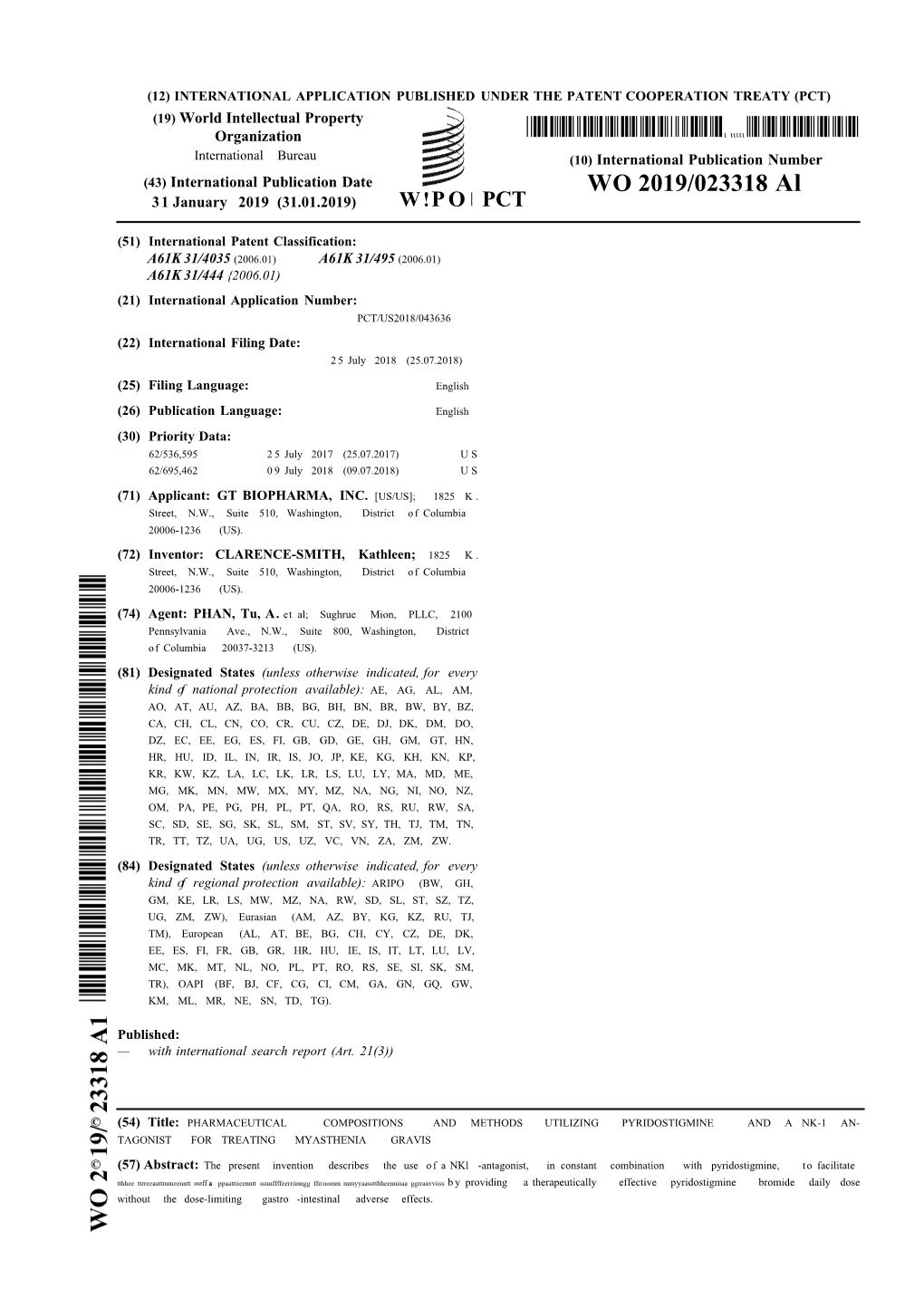 WO 2019/023318 Al 31 January 2019 (31.01.2019) W!P O PCT
