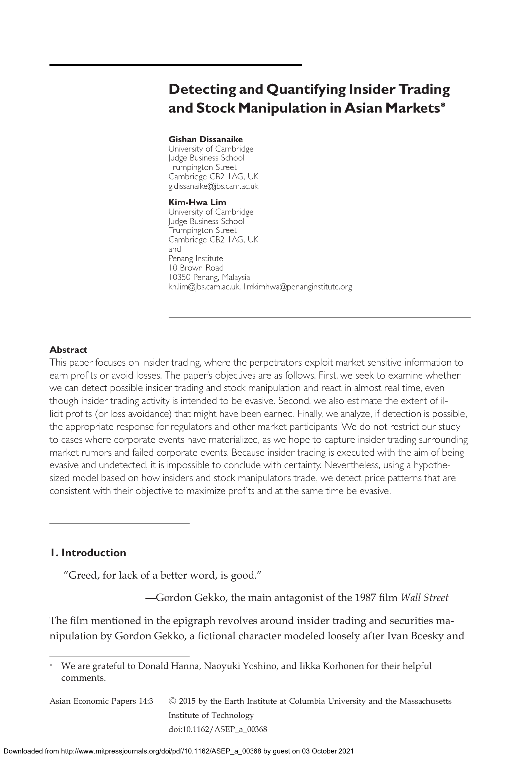 Detecting and Quantifying Insider Trading and Stock Manipulation in Asian Markets∗