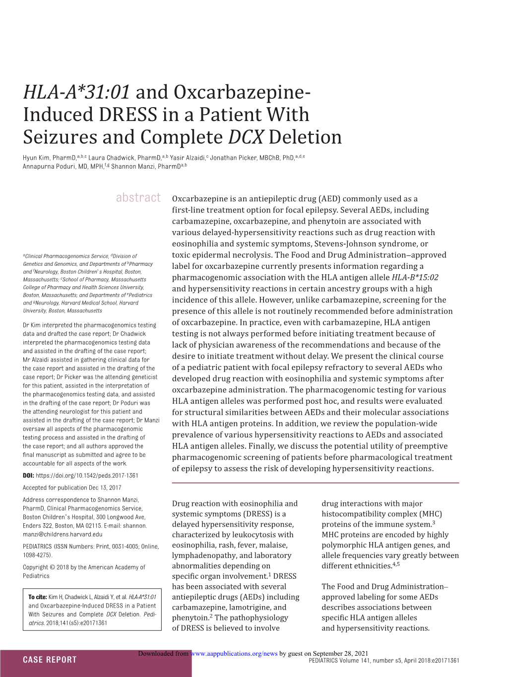 HLA-A*31:01 and Oxcarbazepine- Induced DRESS in a Patient With