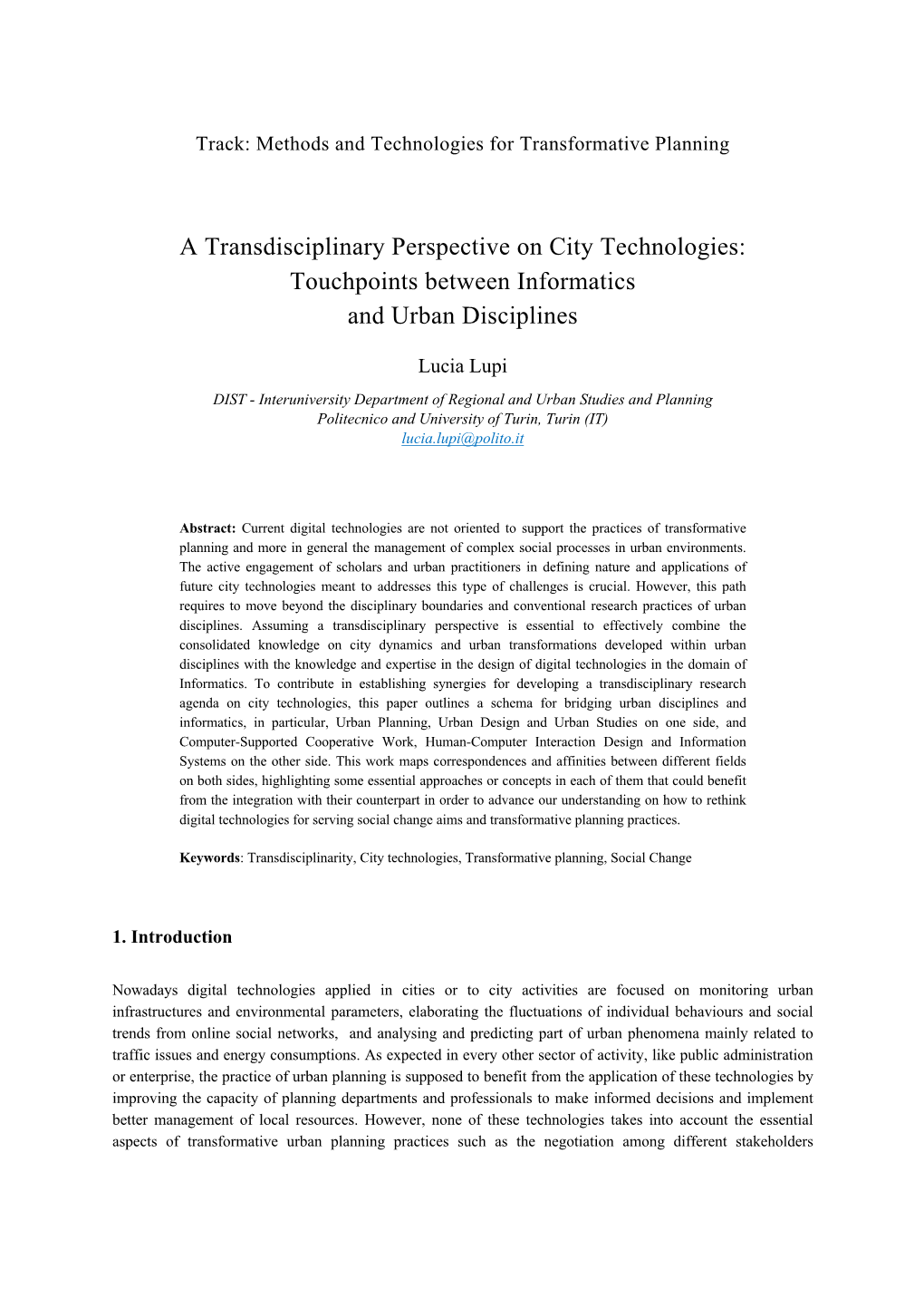 A Transdisciplinary Perspective on City Technologies: Touchpoints Between Informatics and Urban Disciplines