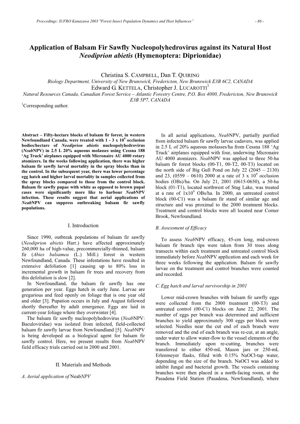 Application of Balsam Fir Sawfly Nucleopolyhedrovirus Against Its Natural Host Neodiprion Abietis (Hymenoptera: Diprionidae)